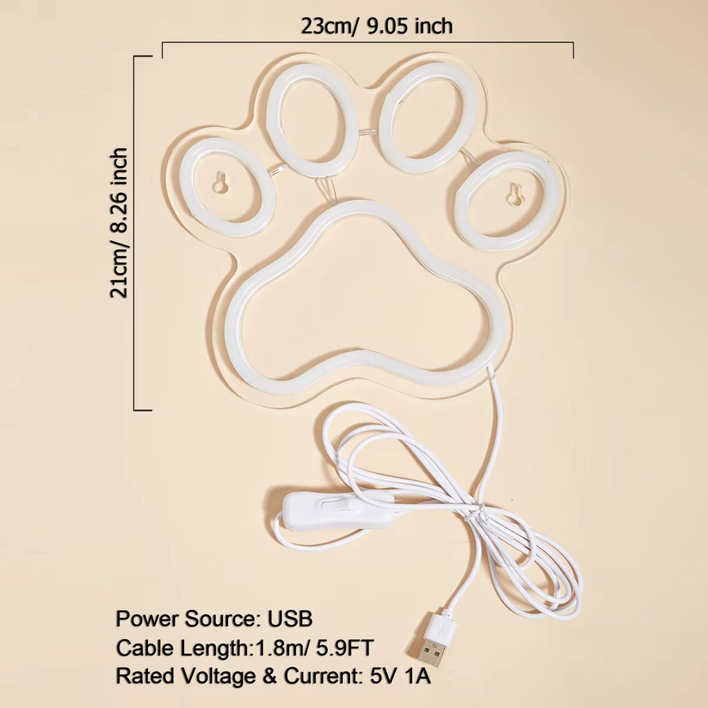 Chi-Buy LED Neon Paw USB Powered Neon Signs Night Light 3D Wall Art & Game Room Bedroom Living Room Decor Lamp Signs
